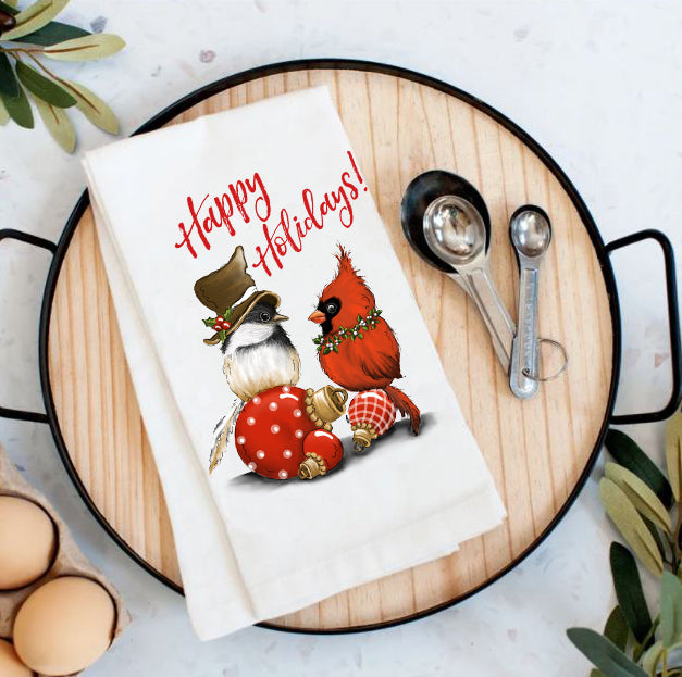 Christmas Birds Cardinal Cotton Tea Towels