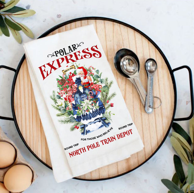 Christmas Polar Express Train Cotton Tea Towels
