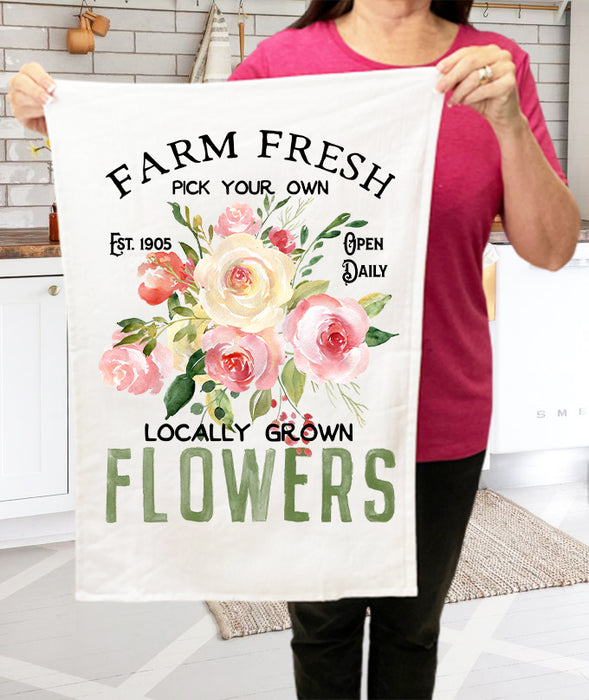 Farm Fresh Roses Spring Kitchen Terry Towel