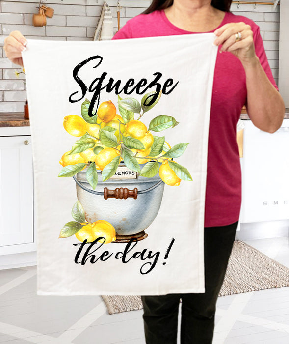 Squeez the Day Bucket of Lemons Cotton Terry Cloth Towels