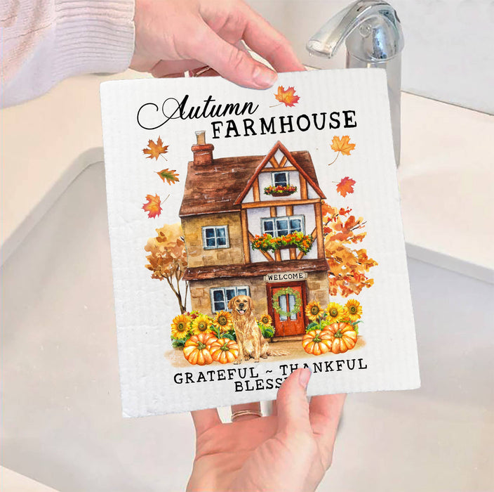 Autumn Fall Farmhouse Grateful Blessed SWEDISH DISH CLOTH