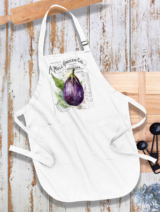 Vintage Farmhouse Eggplant Vegetables Kitchen Cotton Apron