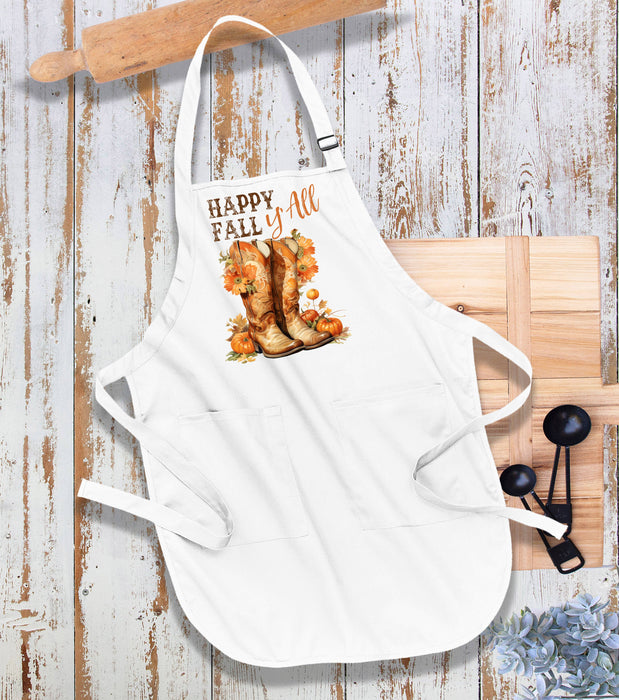 Happy Fall Y'All Cowboy Boots Western Kitchen Cotton Apron