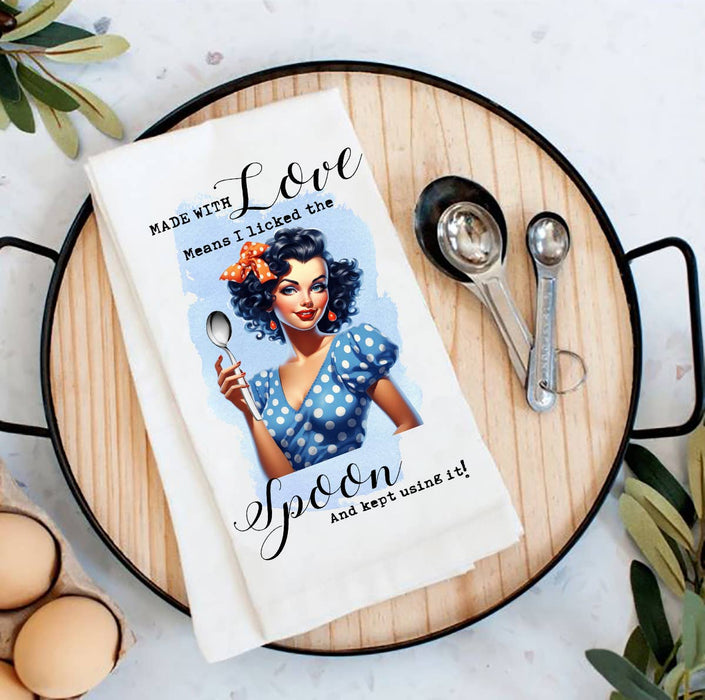 Made with love Licked the Spoon Funny Flour Sack Tea Towel
