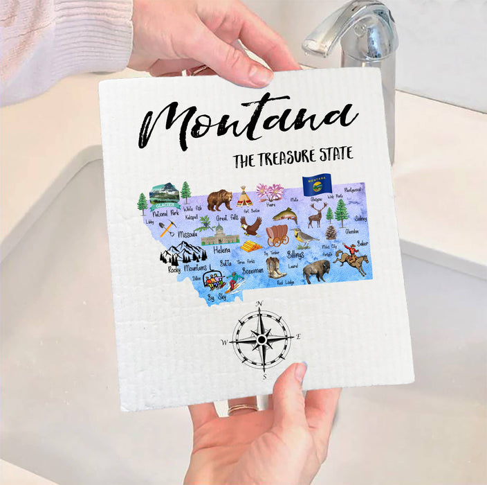 Montana State Map Souvenir SWEDISH DISH CLOTH