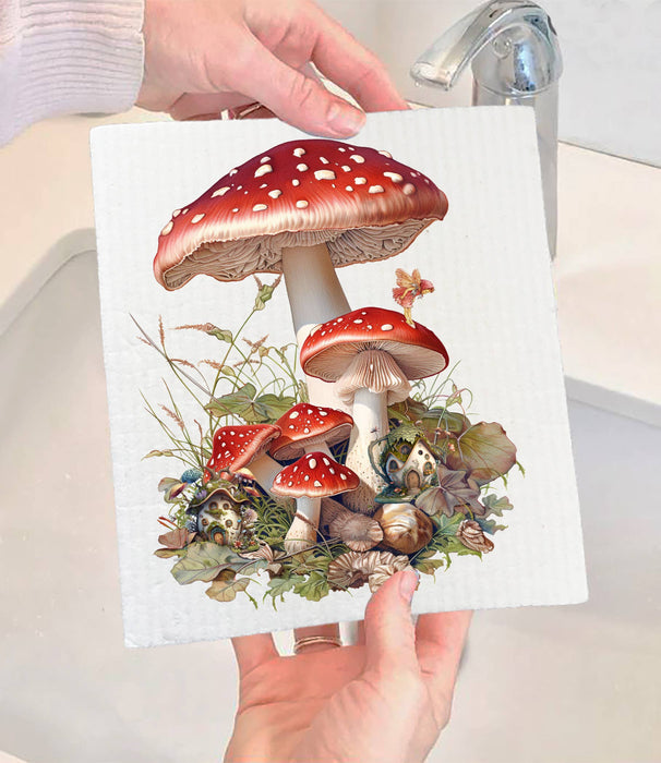 Red & White Mushrooms Faires SWEDISH DISH CLOTH