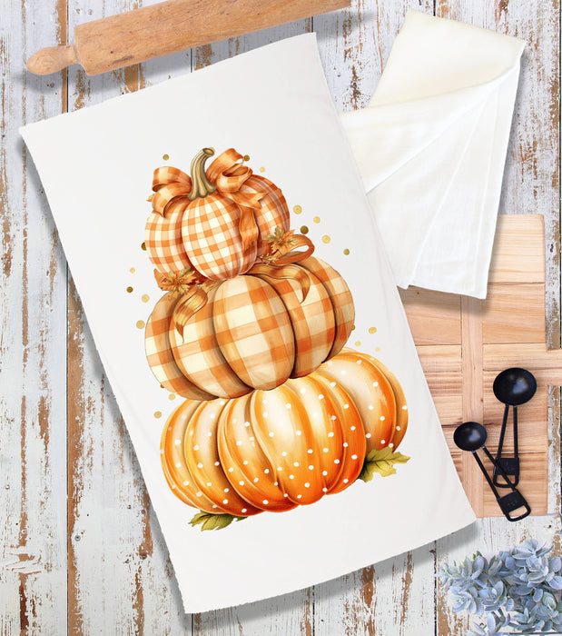 Fall Autumn Orange Checkered Pumpkins Terry Cloth Towel