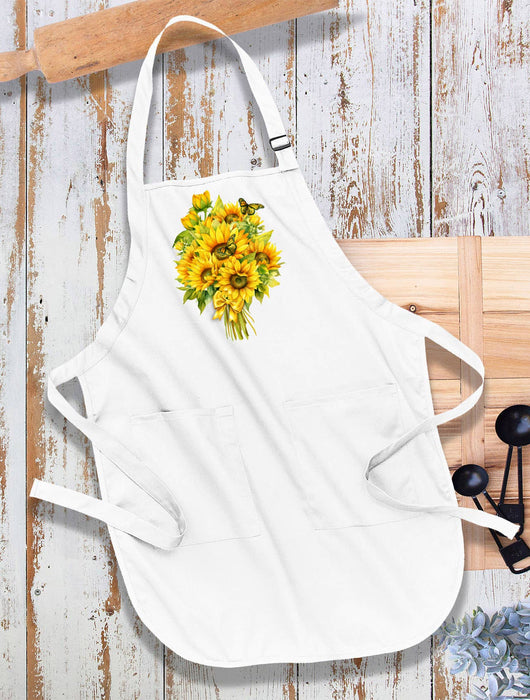 Sunflowers Butterfly Bouquet Kitchen Cotton Apron