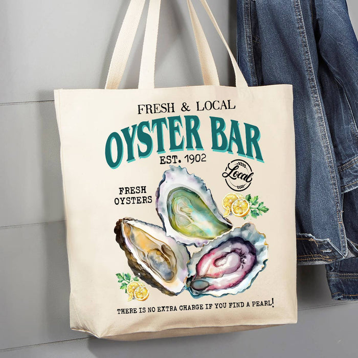 Oysters Bar Fresh & Local Coastal Beach Canvas Tote Bag
