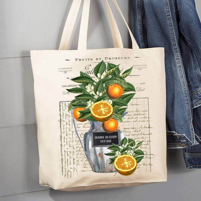 Vintage Orange Blossoms Cottage 12 oz Canvas Tote Bag
