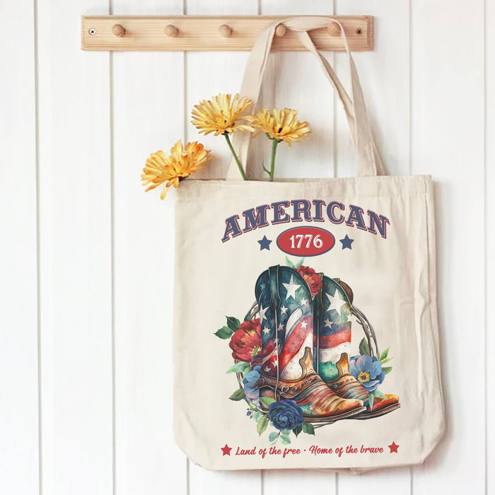 American Patriotic Western Cowboy Boots Canvas Tote Bag