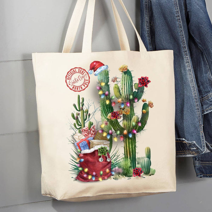 Christmas Santa Saguaro Cactus Western 12 oz Canvas Tote Bag