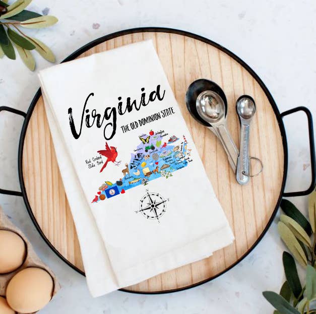 Virginia State Map Souvenir Cotton Tea Towel