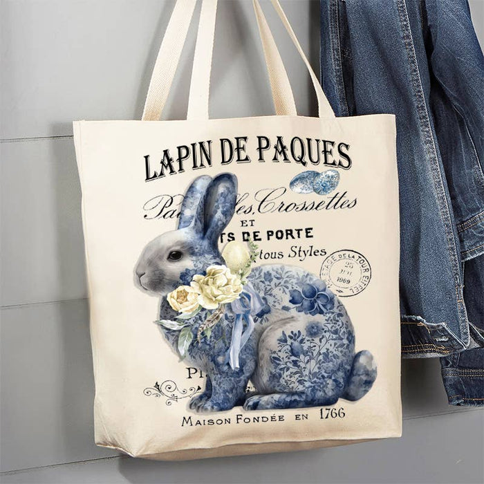Easter Bunny Blue & White Chinoiserie 12 oz Canvas Tote Bag