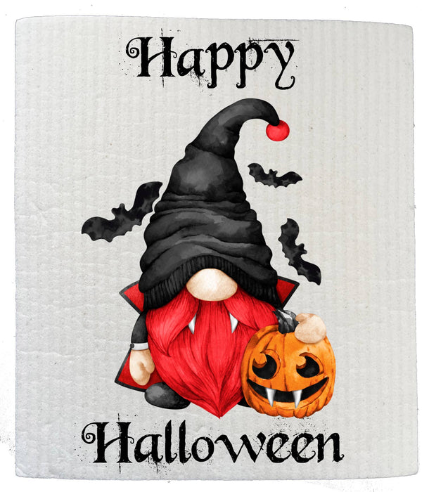 Gnome Dracula Happy Halloween SWEDISH DISH CLOTH
