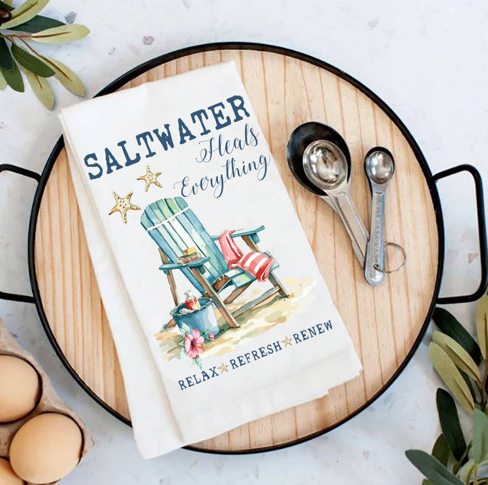 Saltwater Heals Everything Beach Tea Towel