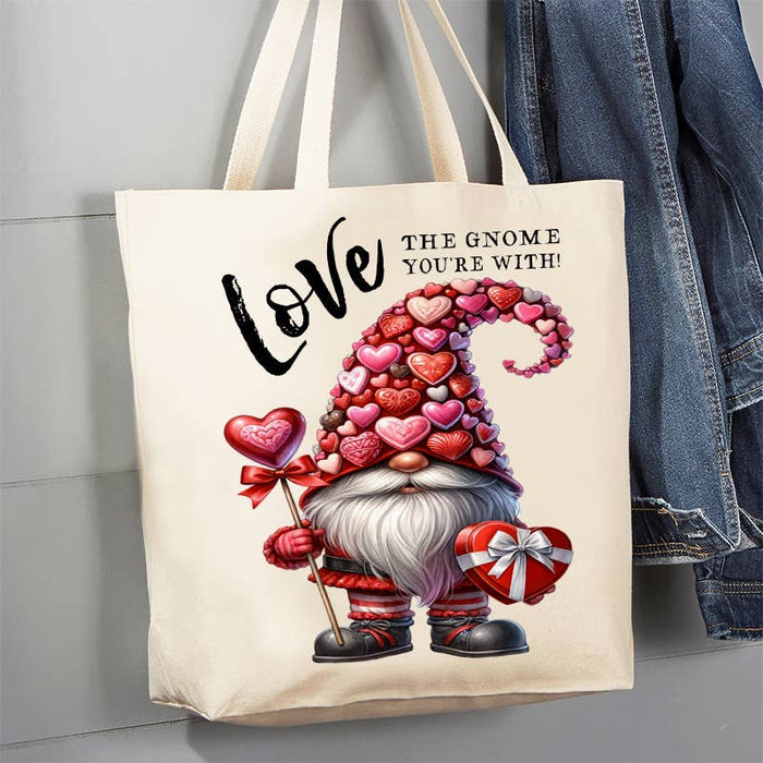 Valentine Chocolate Gnome Love 12 oz Canvas Tote Bag