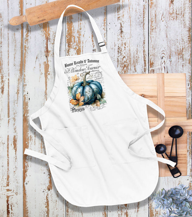 Fall Autumn French Blue Pumpkin Kitchen Cotton Apron