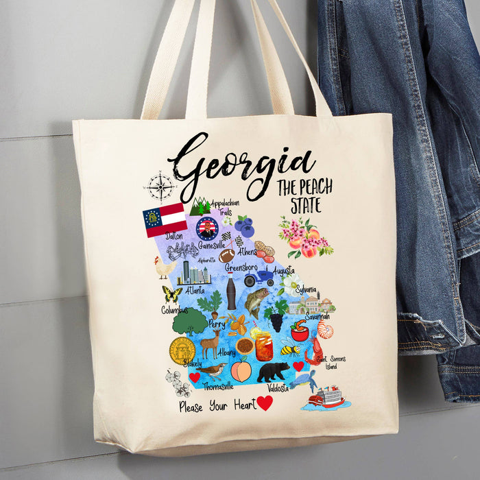 Georgia State Map Souvenir 12 oz Canvas Tote Bag