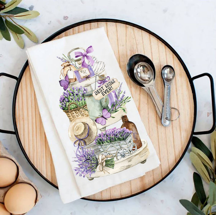 Mom Mother Best Ever Garden Lavender Flour Sack Tea Towel