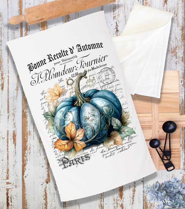 Fall Autumn French Blue Pumpkin Terry Cloth Towel