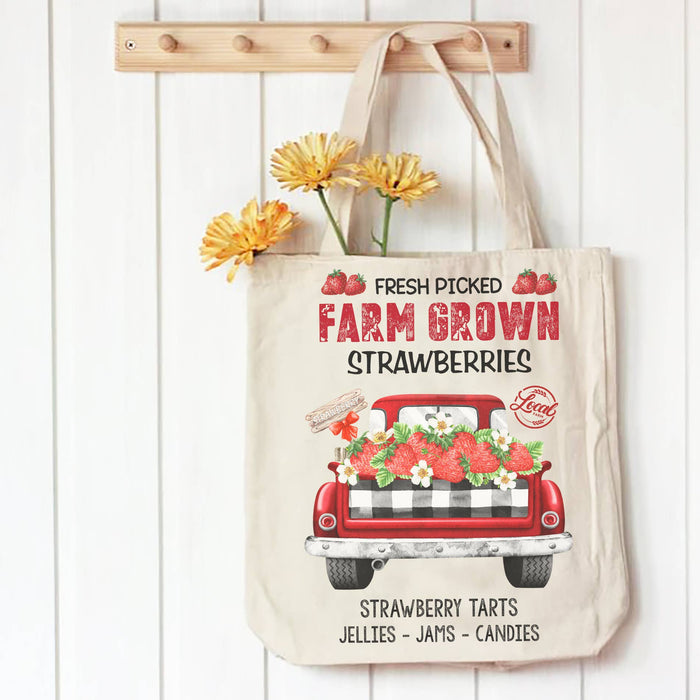 Country Farm Fresh Strawberries Red Truck Canvas Tote Bag