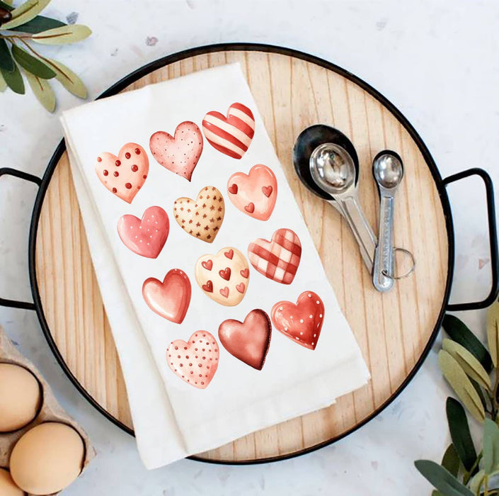 Valentine Heart Cookies Flour Sack Tea Towel