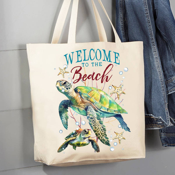 Coastal Sea Turtle Welcome to the Beach Canvas Tote Bag