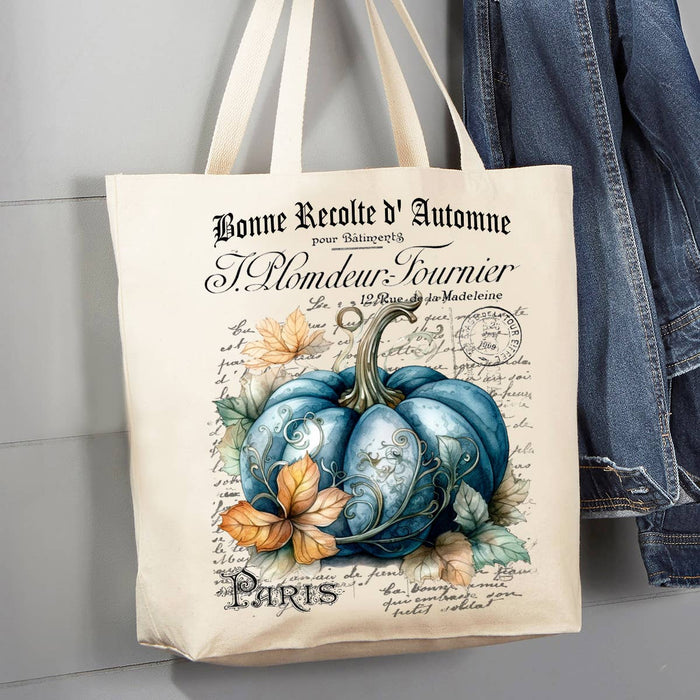 Fall Autumn French Blue Pumpkin 12 oz Canvas Tote Bag