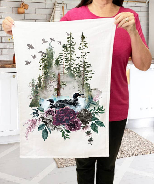 Loons Lake Mountains Wildlife Kitchen Terry Cloth Towels