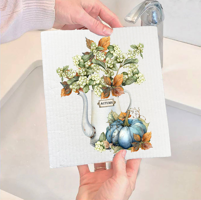 Fall Autumn Blue Pumpkin Watering Can SWEDISH DISH CLOTH