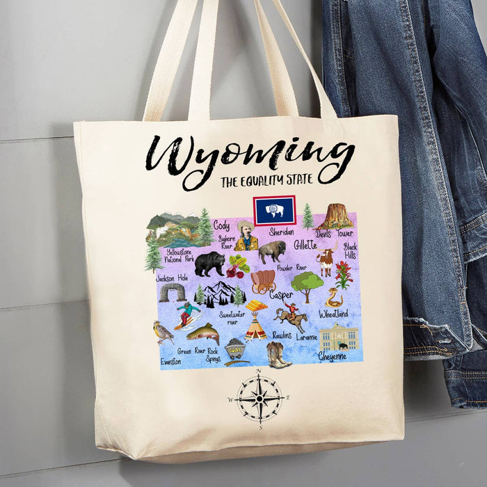 Wyoming State Map Souvenir 12 oz Canvas Tote Bag
