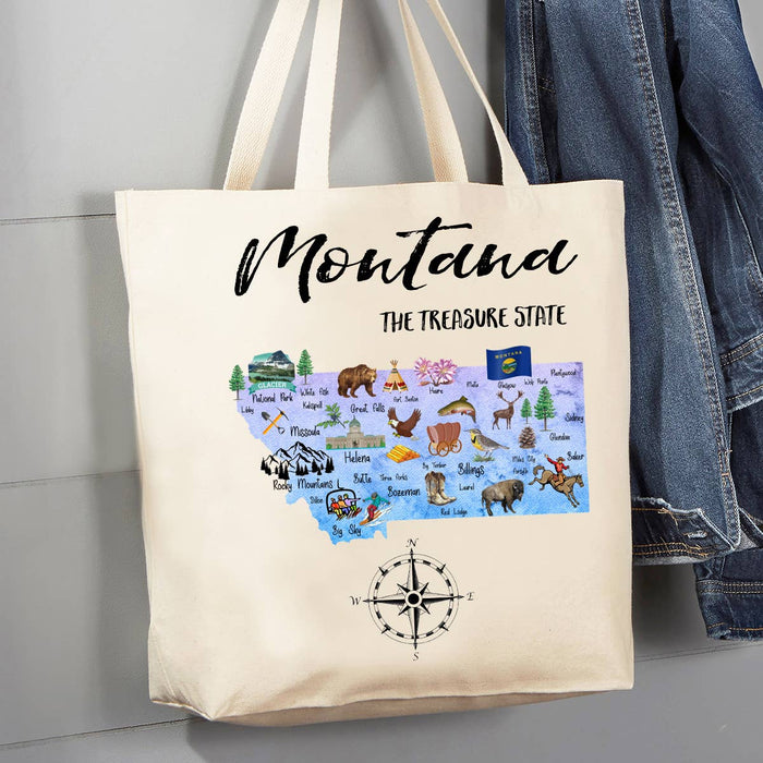 Montana State Map Souvenir 12 oz Canvas Tote Bag