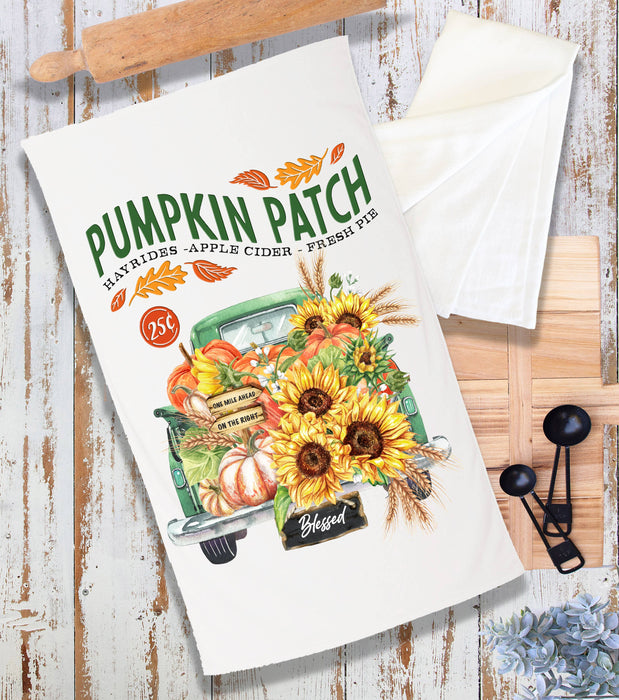 Autumn Fall Pumpkin Patch Green Truck Terry Cloth Towel