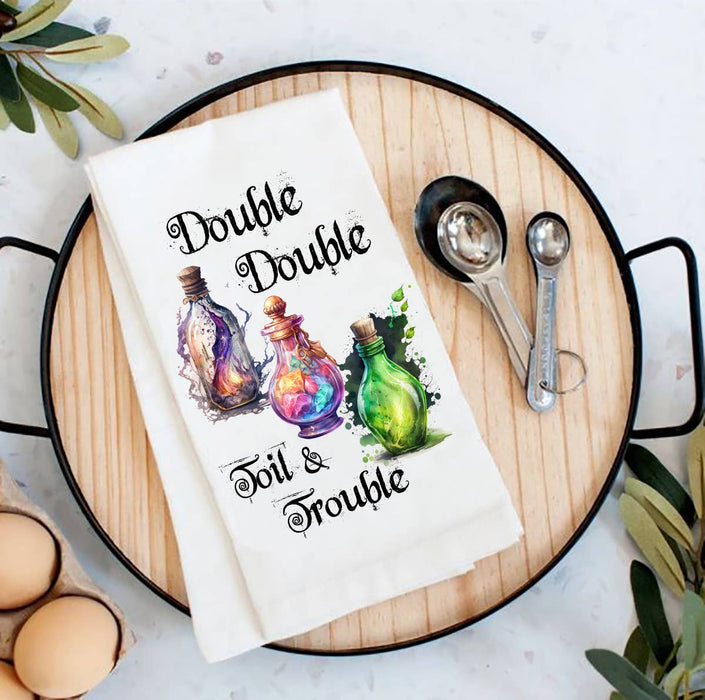 Halloween Double Toil & Trouble Flour Sack Tea Towel