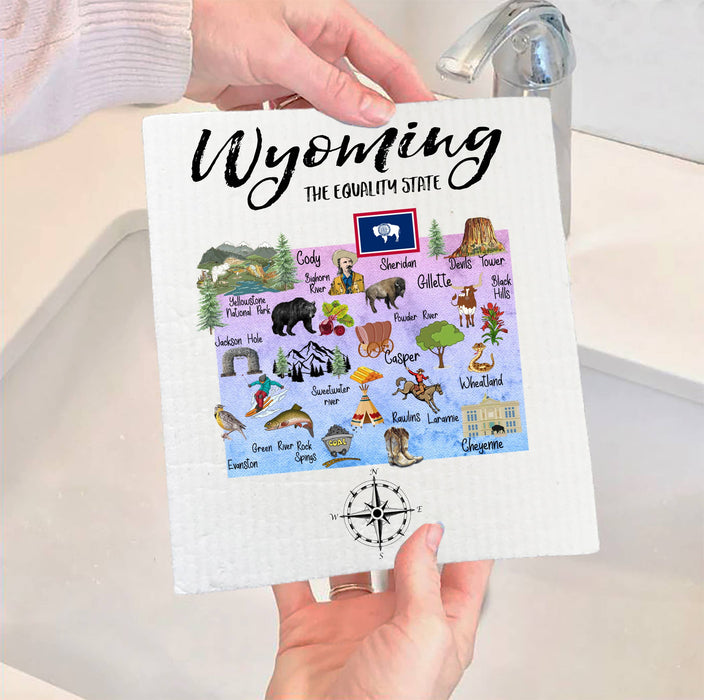 Wyoming State Map Souvenir SWEDISH DISH CLOTH