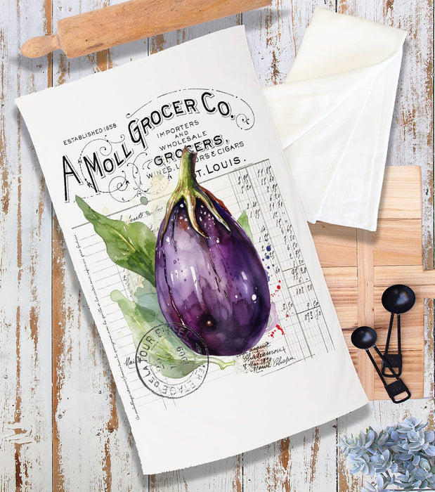 Vintage Farmhouse Eggplant Vegetables Terry Cloth Towel
