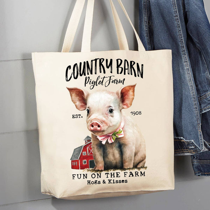 Country Piglet Farm Pig Animals 12 oz Canvas Tote Bag