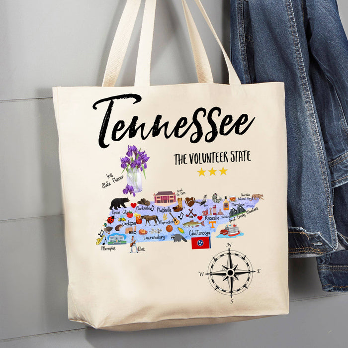 Tennessee State Map Souvenir 12 oz Canvas Tote Bag