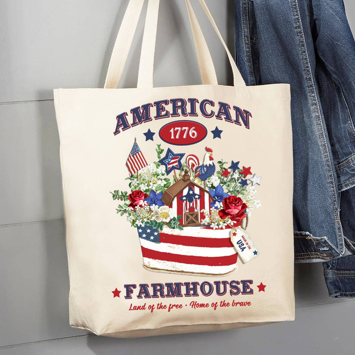 American Patriotic Farmhouse Flowers 12 oz Canvas Tote Bag