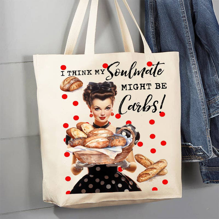Think My Soulmate is Carbs Funny 12 oz Canvas Tote Bag