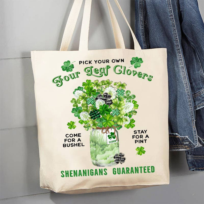 St Patrick's Four Leaf Clover Bouquet 12 oz Canvas Tote Bag