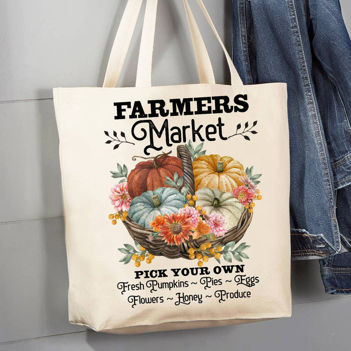 Autumn Fall Farmers Market Pumpins 12 oz Canvas Tote Bag