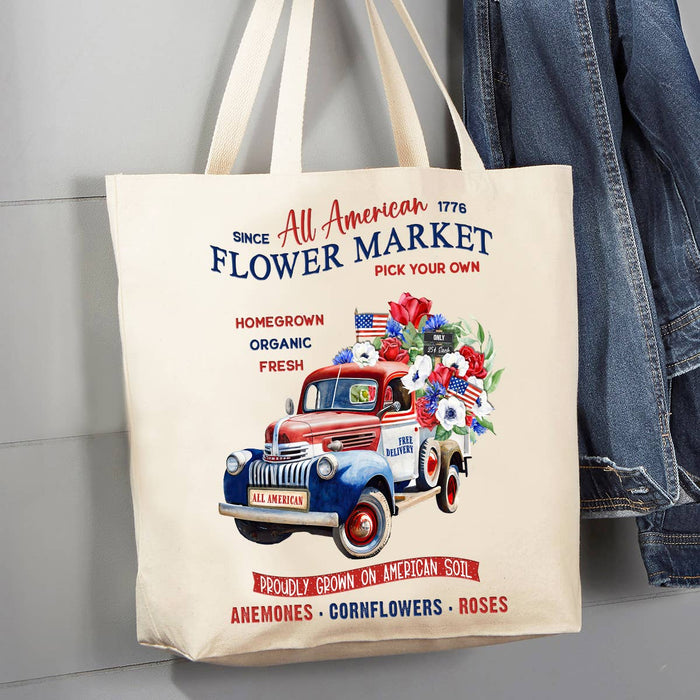 All American Patriotic Flower Truck 12 oz Canvas Tote Bag