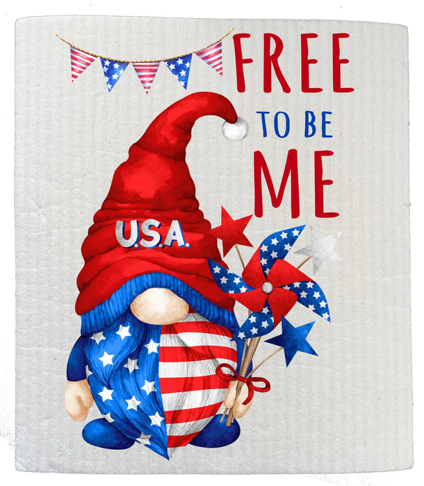 4th of July Gnome Free To be Me SWEDISH DISH CLOTH