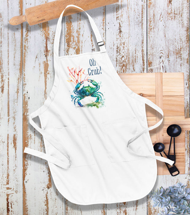 Coastal Beach Oh Crab Blue Crab Kitchen Cotton Apron