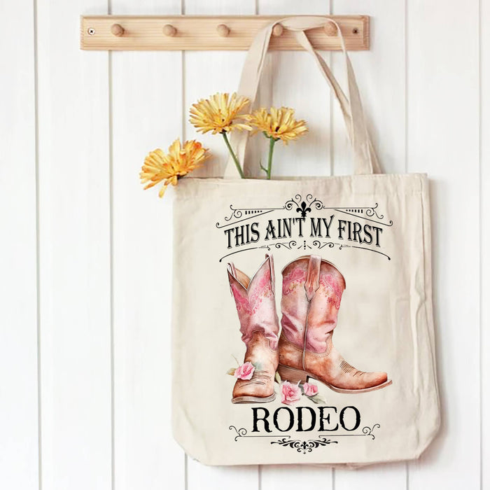 Not my First Rodeo Cowboy Boots Western Canvas Tote Bag