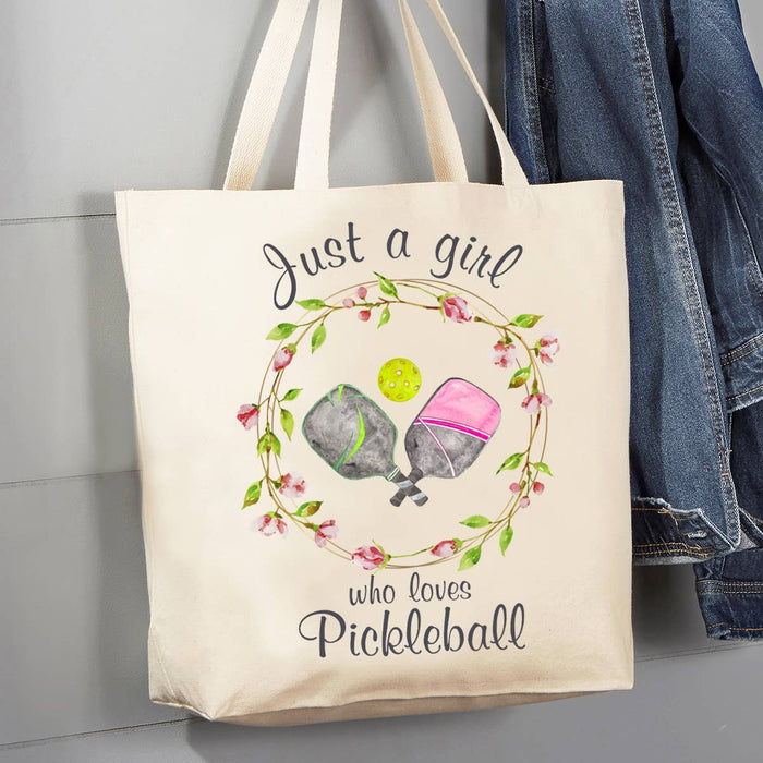 Just a Girl Who Loves Pickleball 12 oz Canvas Tote Bag