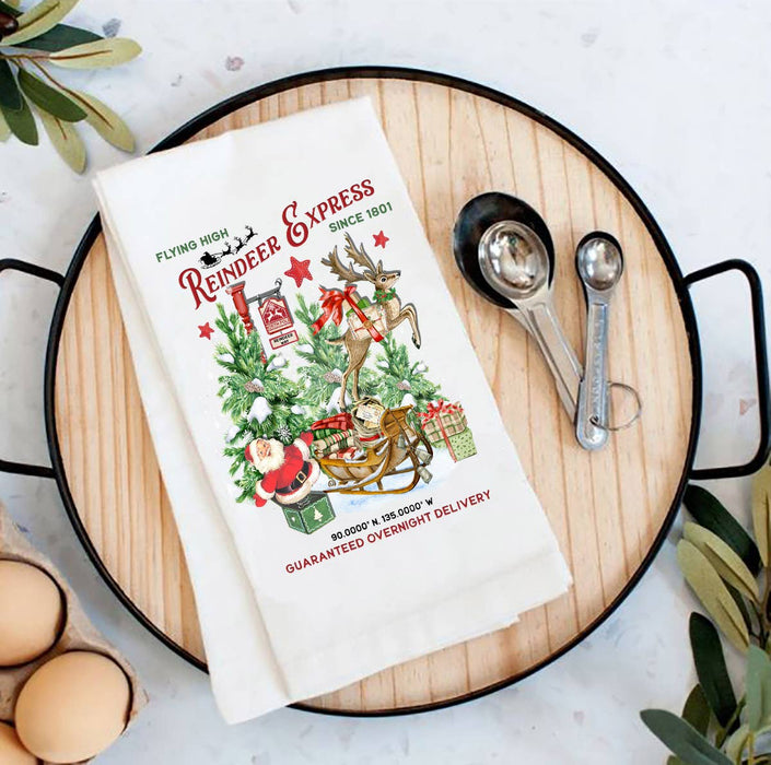 Christmas Reindeer Express Flour Sack Tea Towel