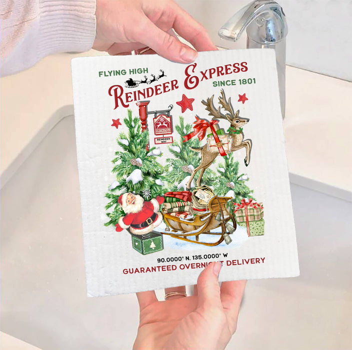 Christmas Reindeer Express SWEDISH DISH CLOTH